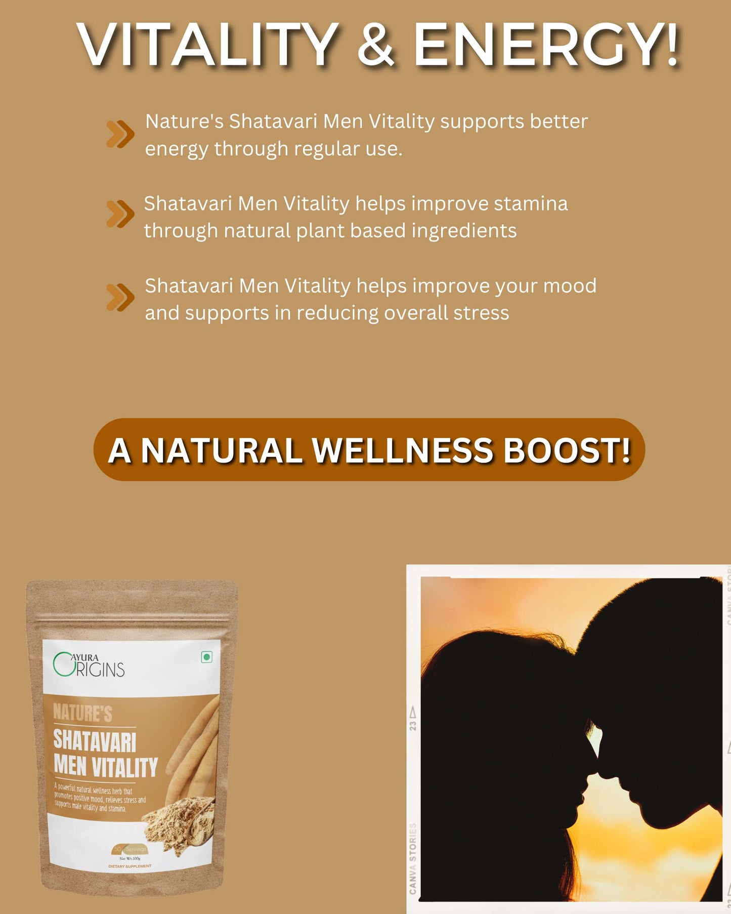 AYURA ORIGINS Nature's Shatavari Men Vitality - Stamina, Immunity, and Energy Support Daily Use 100g 50 Servings