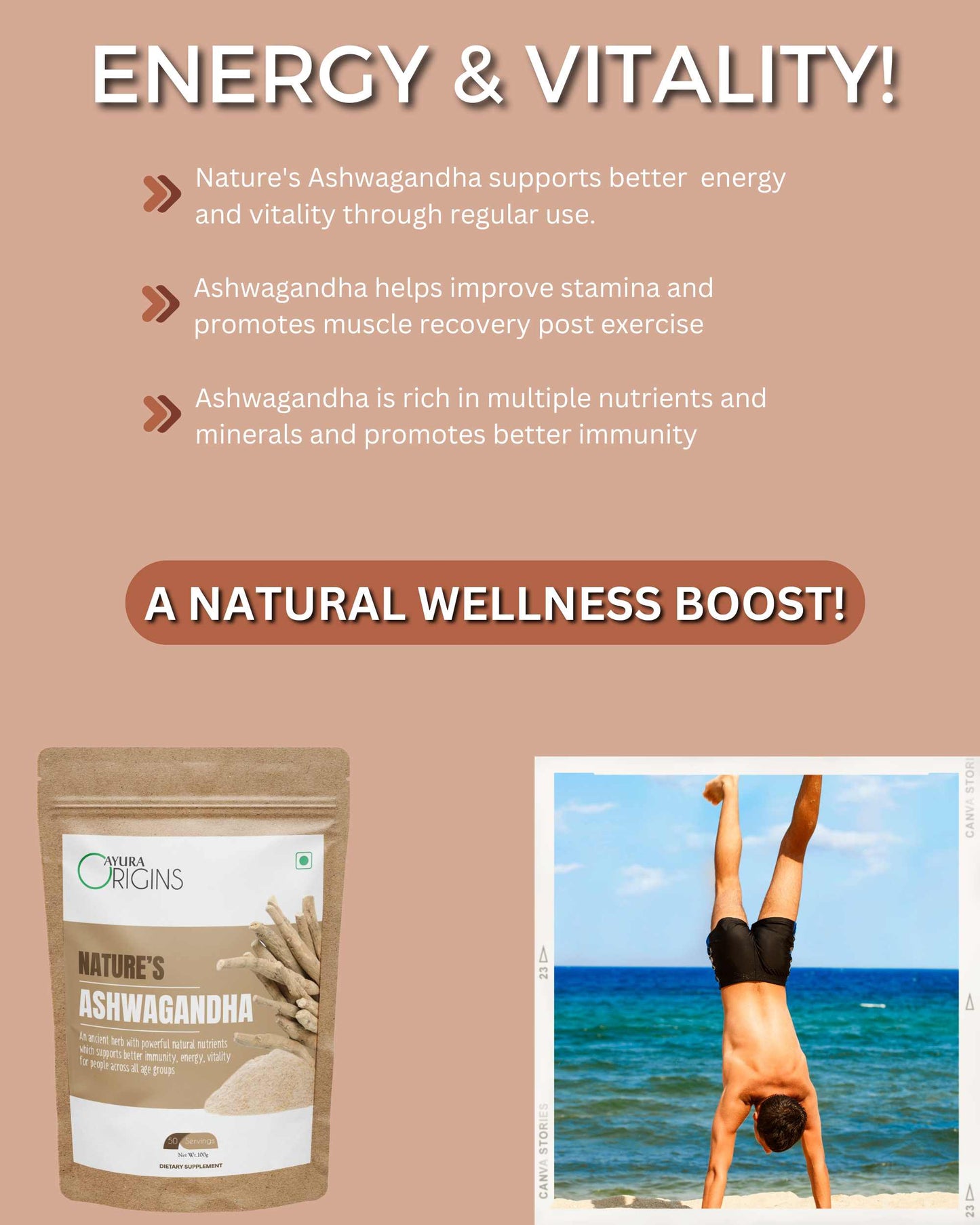 AYURA ORIGINS Nature's Ashwagandha 100gm 50 servings