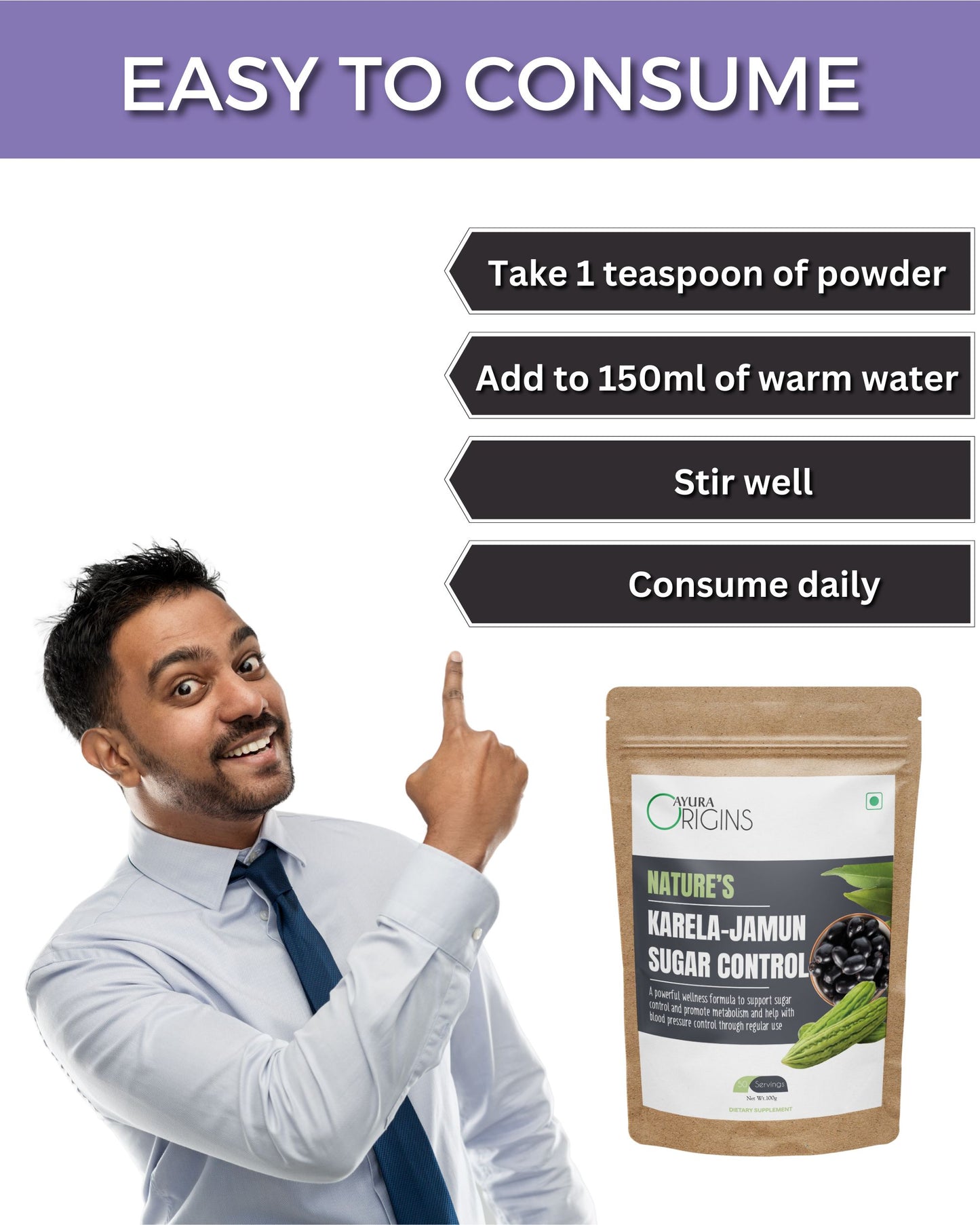 AYURA ORIGINS Nature's Karela-Jamun Powder 100gm 50 Servings