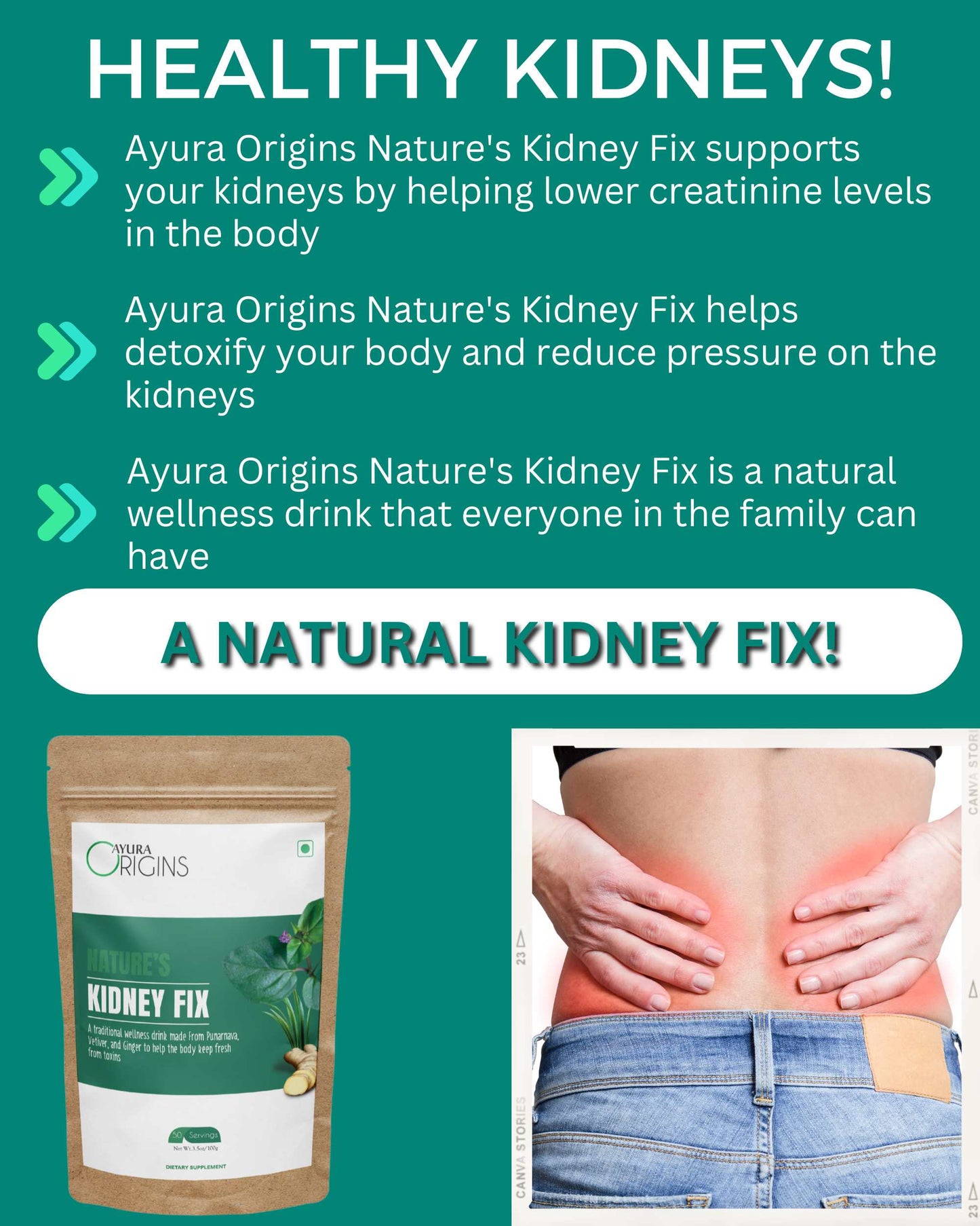 AYURA ORIGINS Nature's Kidney Fix 100gm 50 servings