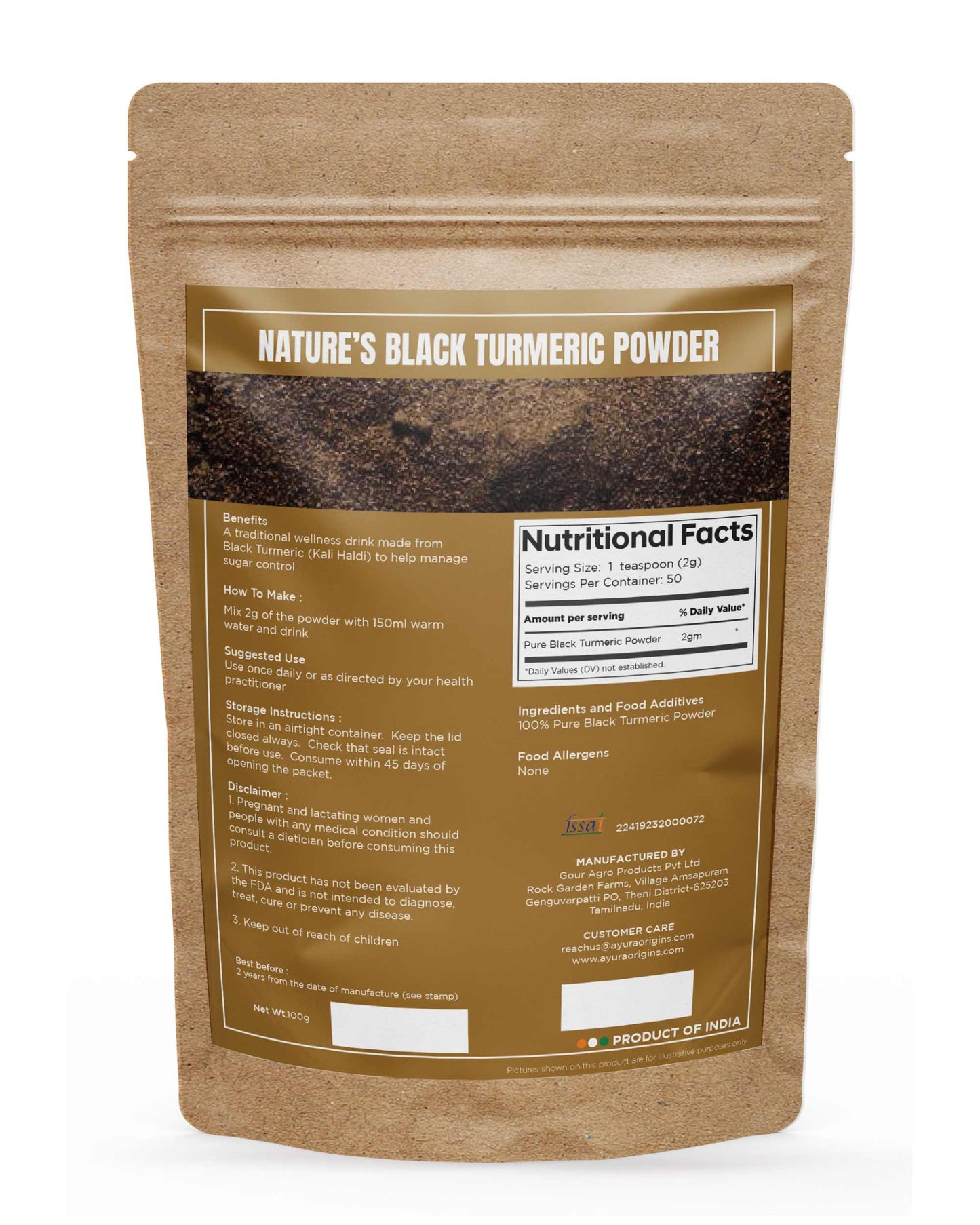 Nature's Black Turmeric Powder (Curcuma Caesia) 100gm 50 Servings