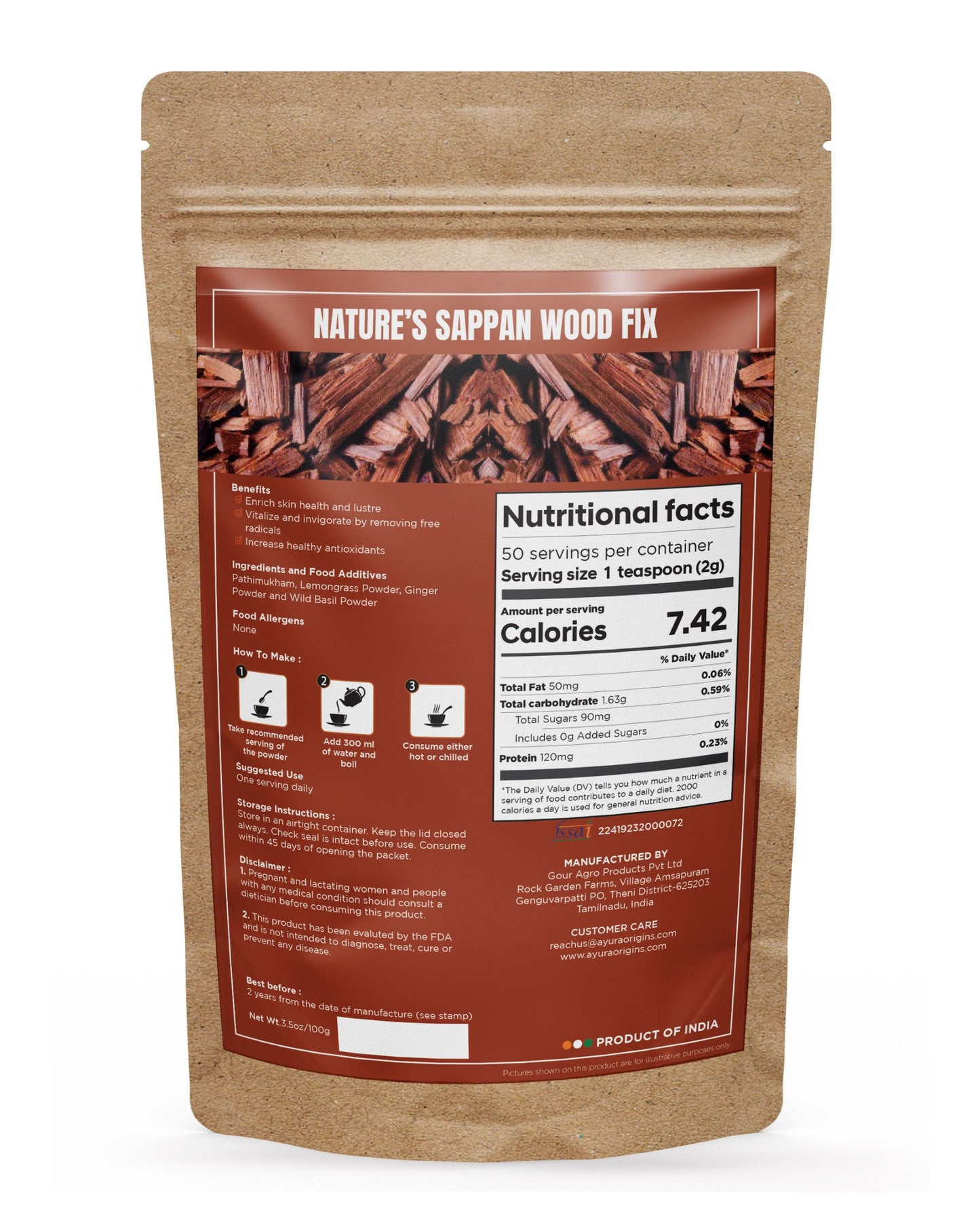 AYURA ORIGINS Nature's Sappan Wood Fix 100gm 50 Servings