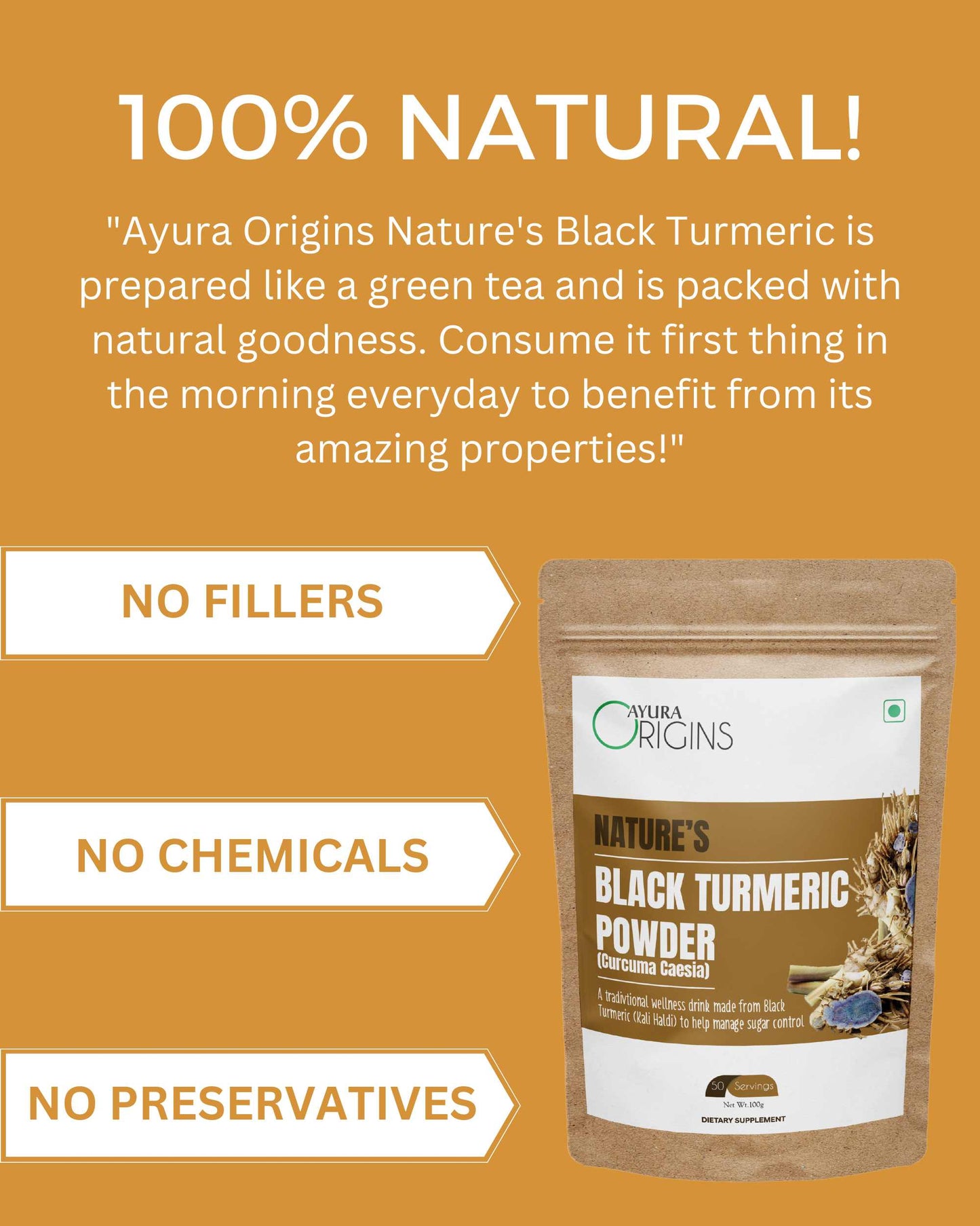 Nature's Black Turmeric Powder (Curcuma Caesia) 100gm 50 Servings