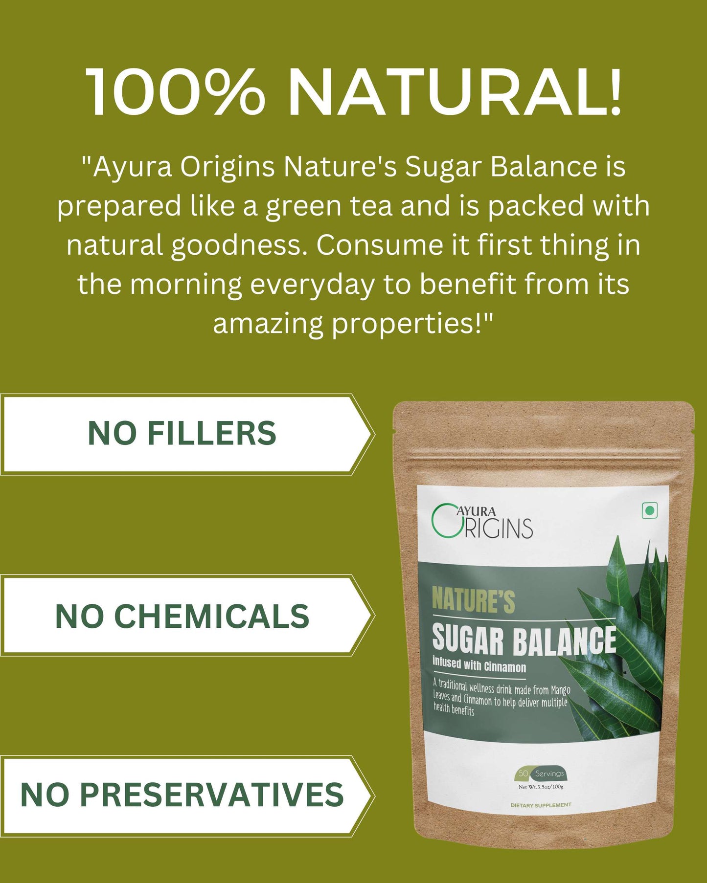 AYURA ORIGINS Nature's Sugar Balance - Support Sugar Control Wellness Supplement 100gm 50 Servings