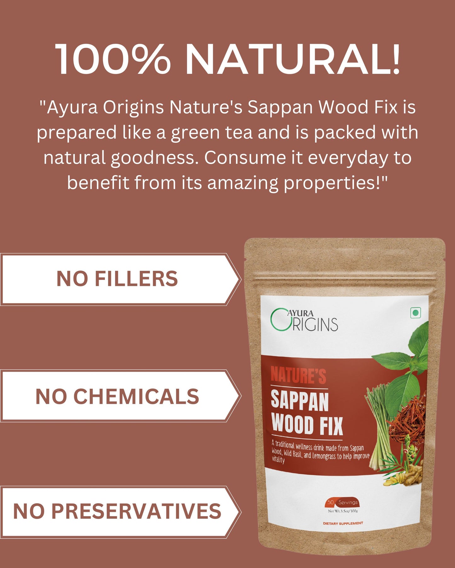 AYURA ORIGINS Nature's Sappan Wood Fix 100gm 50 Servings