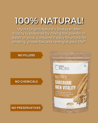 AYURA ORIGINS Nature's Shatavari Men Vitality - Stamina, Immunity, and Energy Support Daily Use 100g 50 Servings