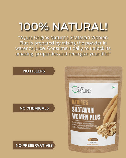 Ayura Origins Nature's Shatavari Women Plus - Support Hormonal Balance Aid Stress Relief 100g 50 Servings