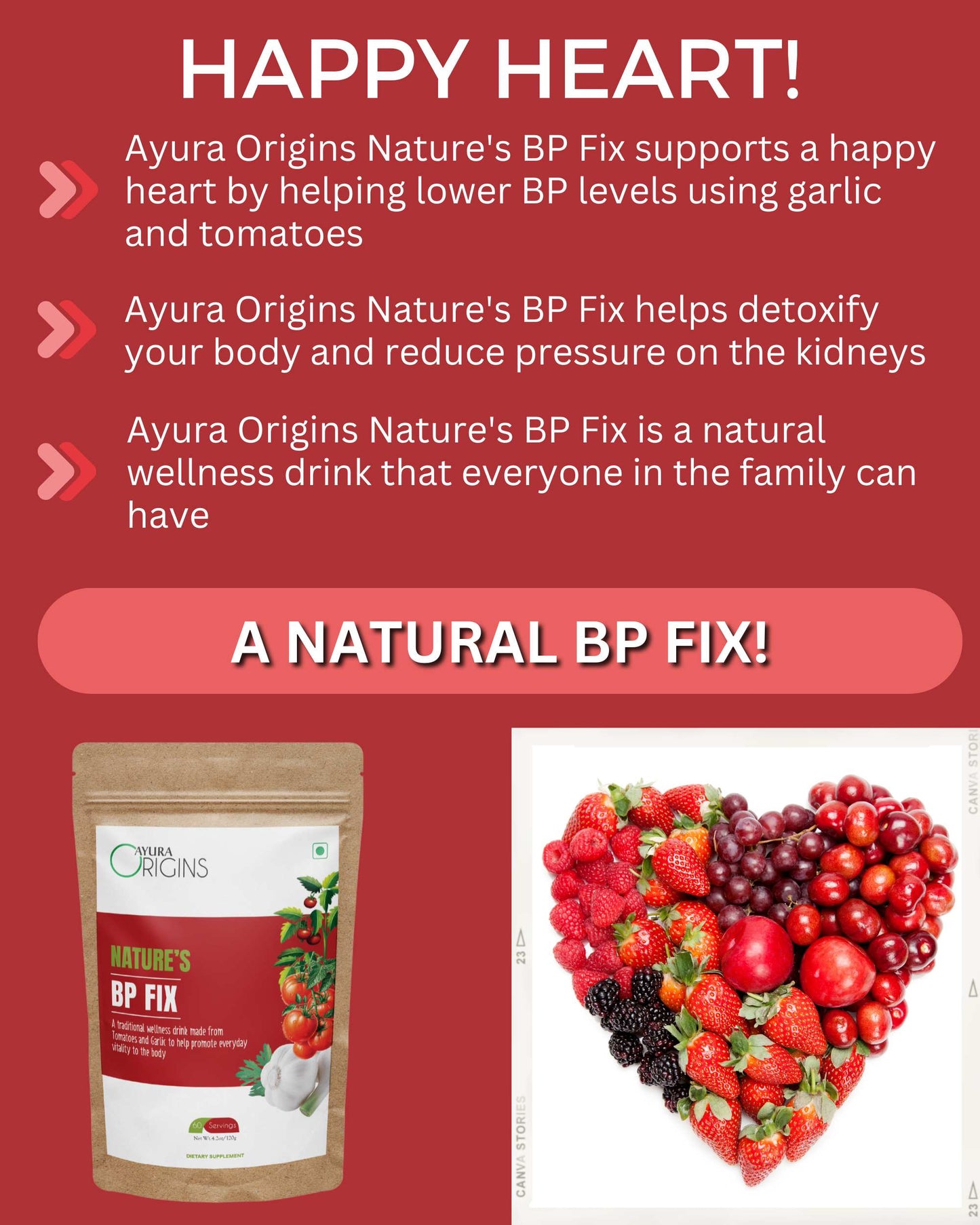 AYURA ORIGINS Nature's BP Fix 120gm 60 Servings