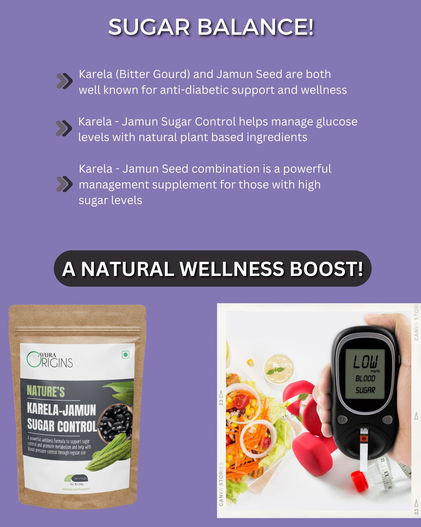 AYURA ORIGINS Nature's Karela-Jamun Powder 100gm 50 Servings