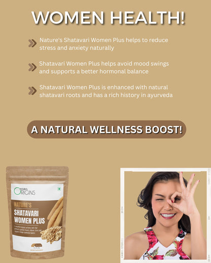 Ayura Origins Nature's Shatavari Women Plus - Support Hormonal Balance Aid Stress Relief 100g 50 Servings