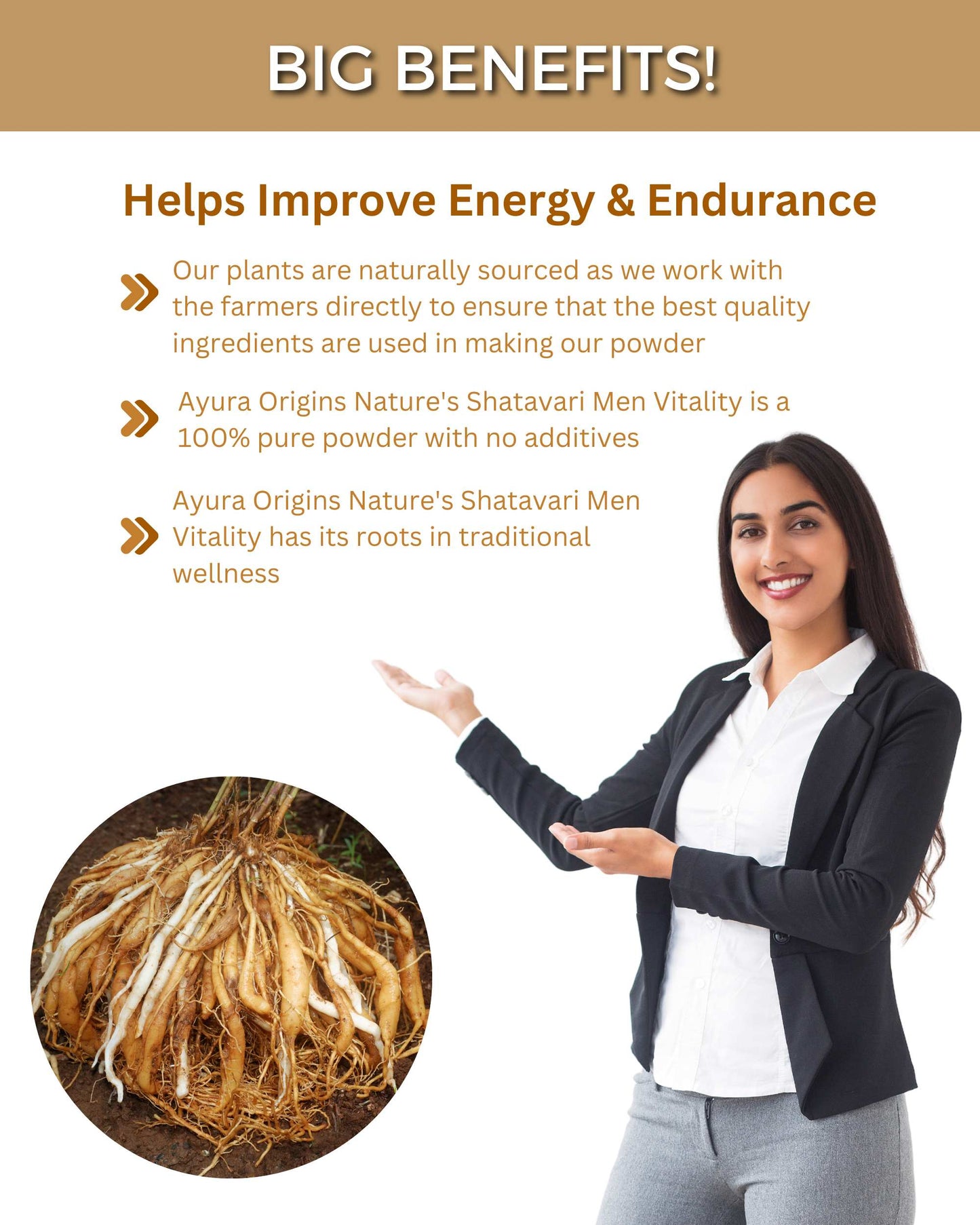 AYURA ORIGINS Nature's Shatavari Men Vitality - Stamina, Immunity, and Energy Support Daily Use 100g 50 Servings