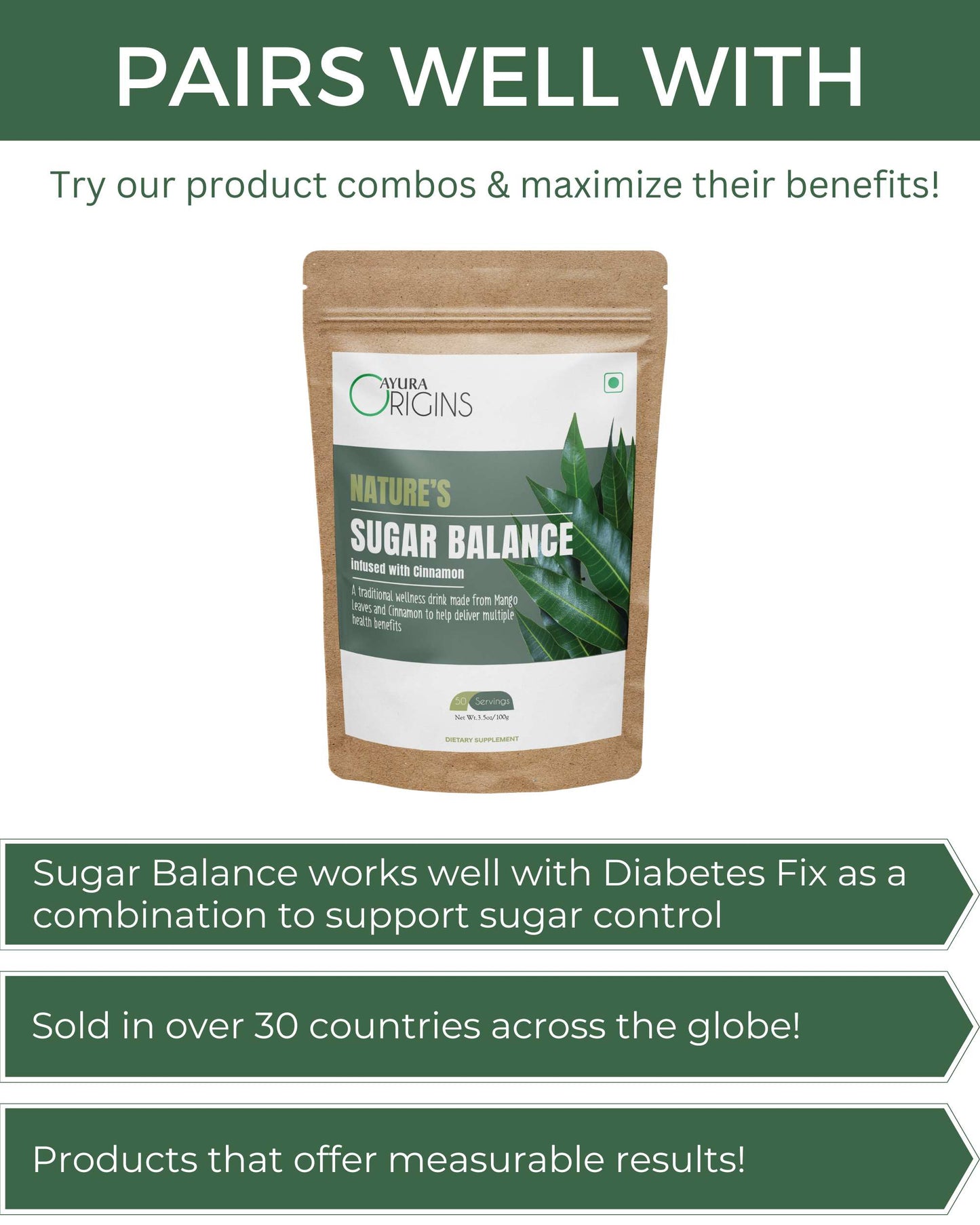 AYURA ORIGINS Nature's Diabetes Fix - Support Sugar control and manage Type 2 Daily 100gm 50 servings